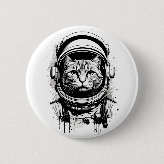 Black and White Astronaut Cat Button (Front)