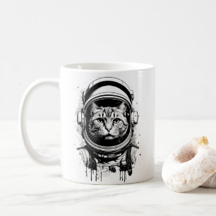 Black and White Astronaut Cat Coffee Mug
