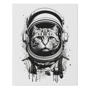 Black and White Astronaut Cat Faux Canvas Print