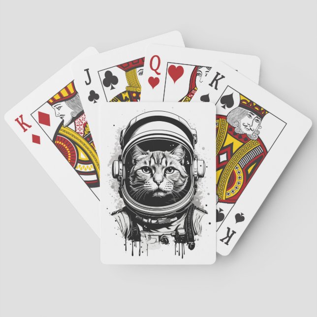 Black and White Astronaut Cat Poker Cards (Back)
