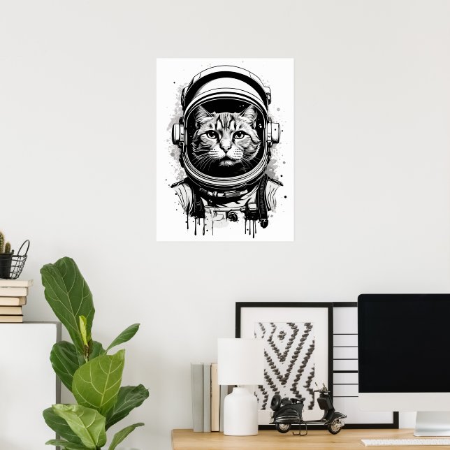 Black and White Astronaut Cat Poster (Home Office)