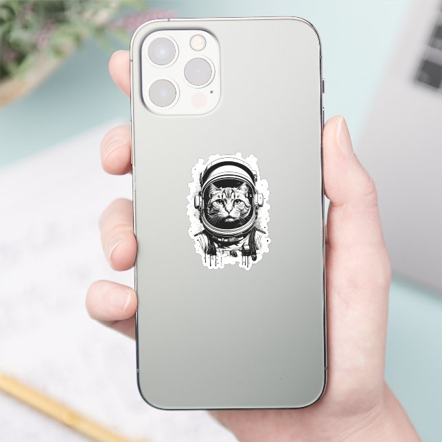 Black and White Astronaut Cat Sticker (Phone)