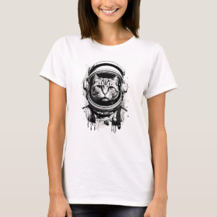 Black and White Astronaut Cat T-Shirt
