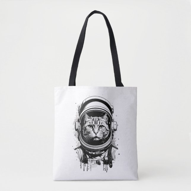 Black and White Astronaut Cat Tote Bag (Front)