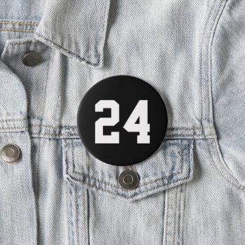 Black And White Athlete Jersey Number Button by jenniferstuartdesign at Zazzle