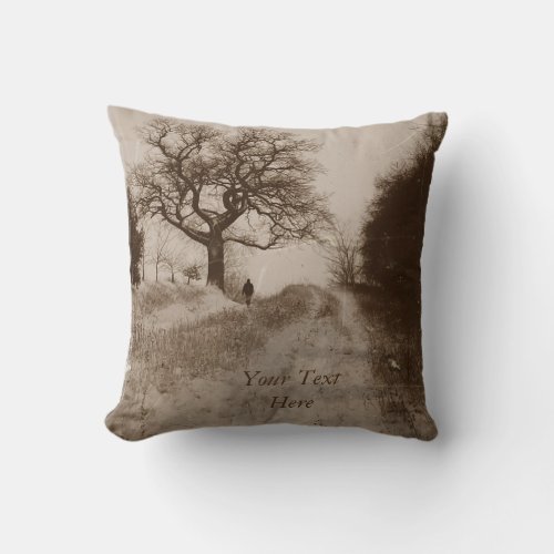 black and white atmospheric winter snow scene throw pillow