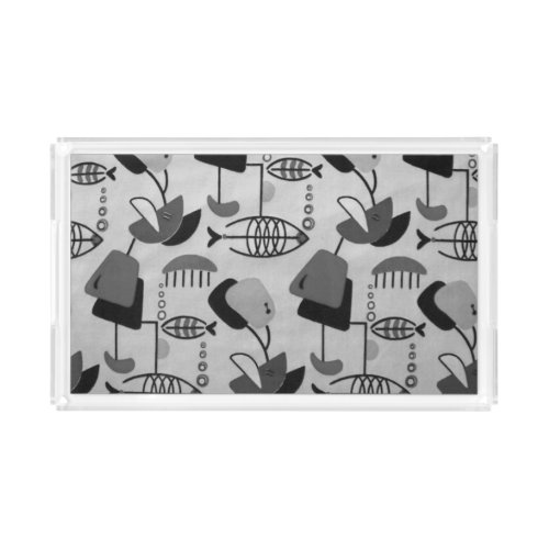 Black and White Atomic Pattern Acrylic Tray