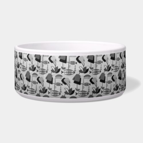 Black and White Atomic Pattern Ceramic Pet Bowl