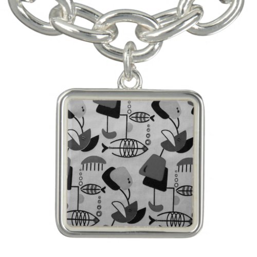 Black and White Atomic Pattern Charm Bracelet