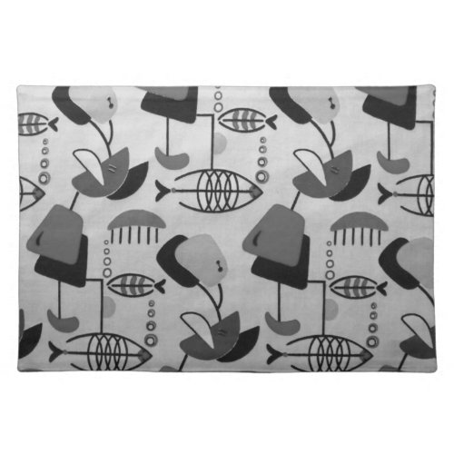 Black and White Atomic Pattern Cloth Placemat