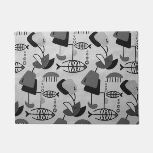 Black and White Atomic Pattern Door Mat