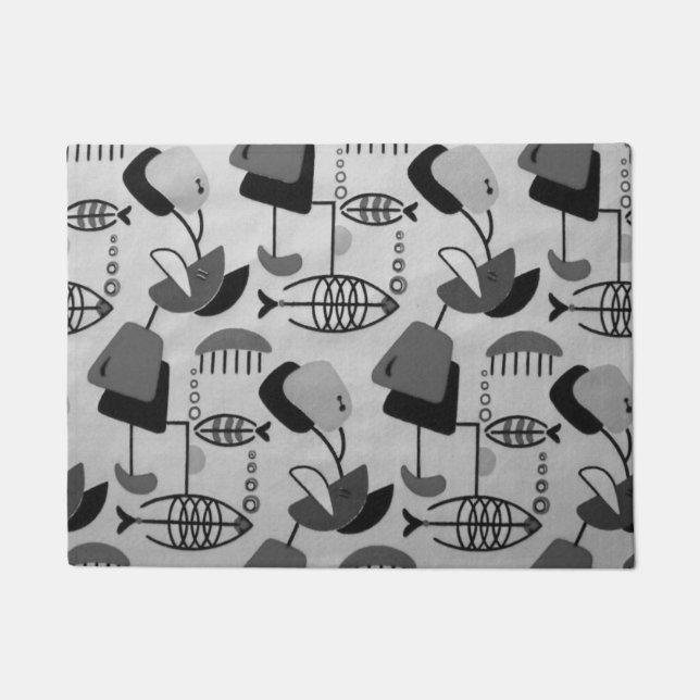 Black and White Atomic Pattern Door Mat (Front)