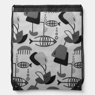 Black and White Atomic Pattern Drawstring Backpack