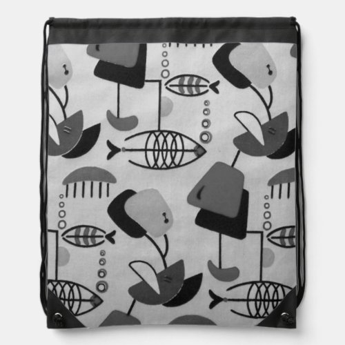 Black and White Atomic Pattern Drawstring Backpack