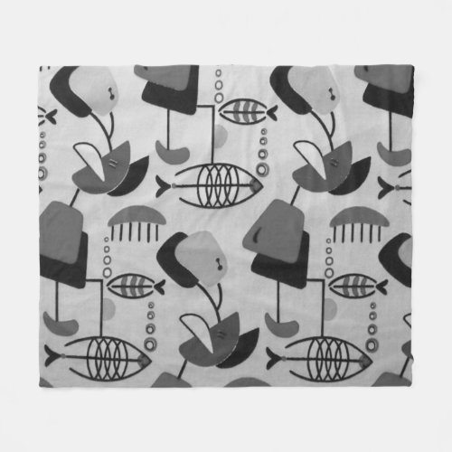 Black and White Atomic Pattern Fleece Blanket