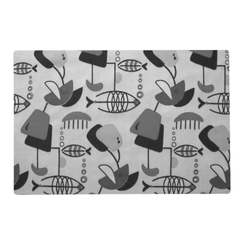 Black and White Atomic Pattern Laminated Placemat