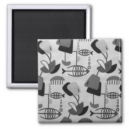 Black and White Atomic Pattern Magnet