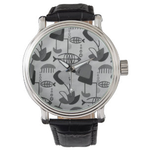 Black and White Atomic Pattern Men's Watch