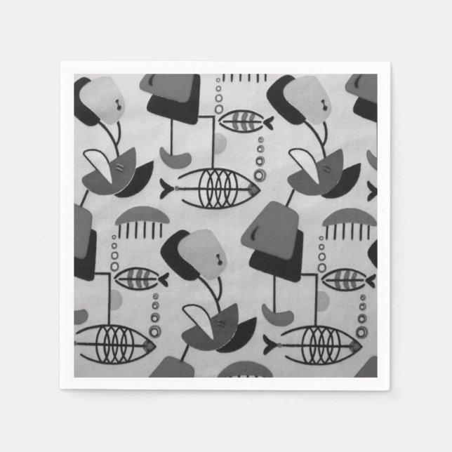 Black and White Atomic Pattern Paper Napkins (Front)