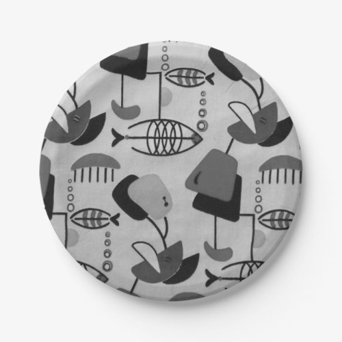 Black and White Atomic Pattern Paper Plates
