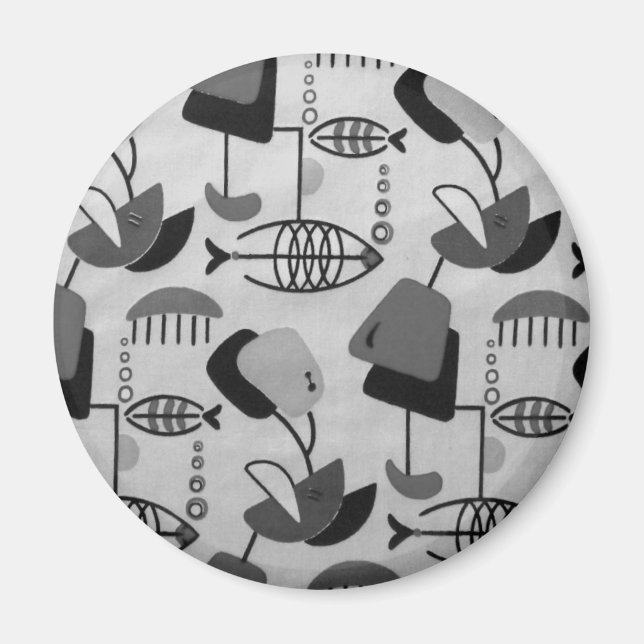 Black and White Atomic Pattern Round Magnet (Front)