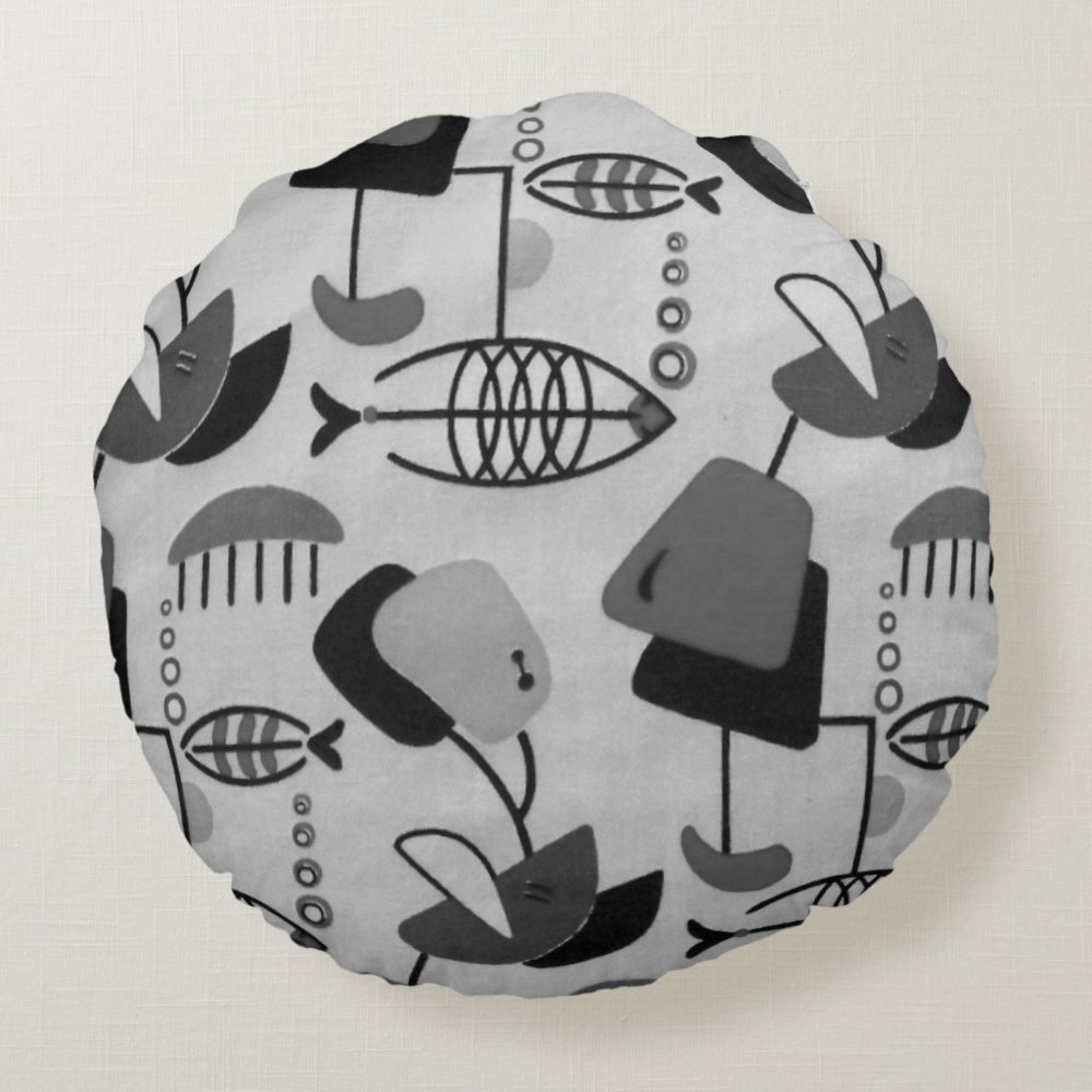 Disover Black and White Atomic Pattern Round Pillow