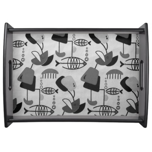 Black and White Atomic Pattern Serving Tray