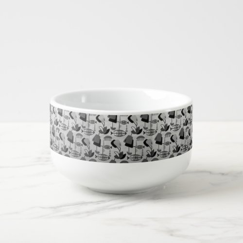 Black and White Atomic Pattern Soup Mug