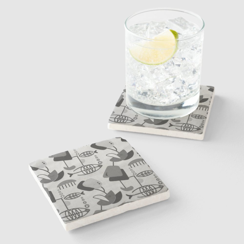 Disover Black and White Atomic Pattern Stone Coaster