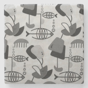Black and White Atomic Pattern Stone Coaster