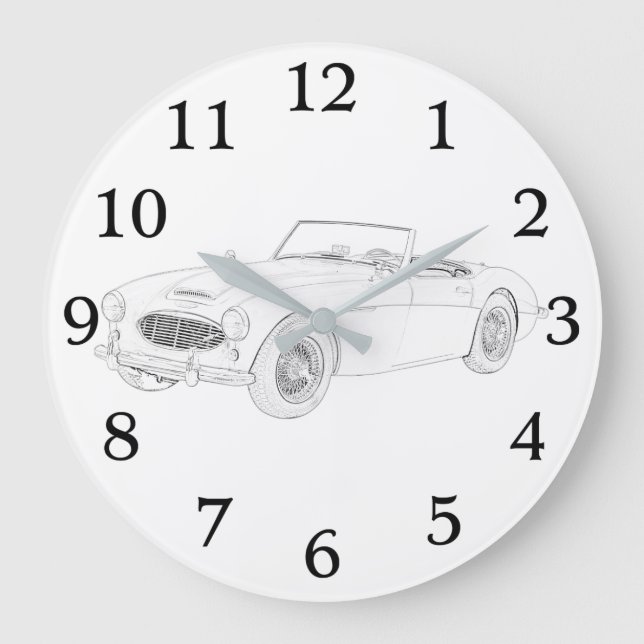 Black and White Austin Healey British Sports Car Large Clock (Front)
