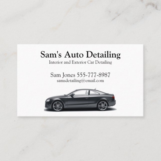 Black and White Auto Detailing Business Card (Front)