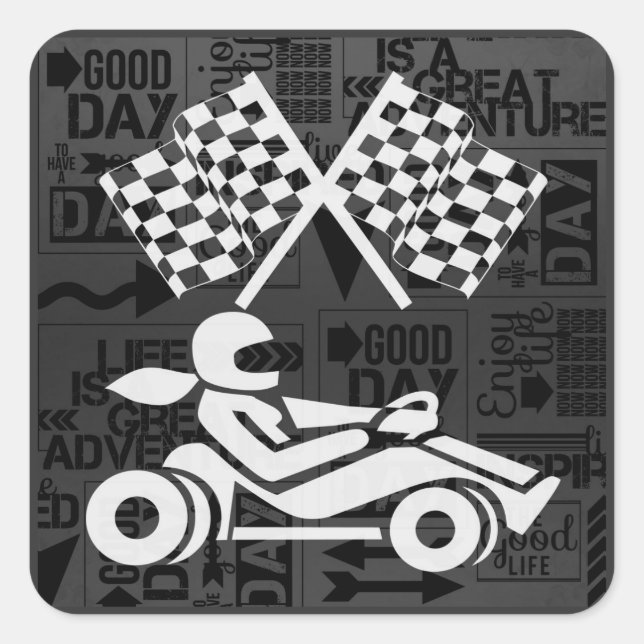 Black and White Auto Racing Sports Theme Square Sticker (Front)