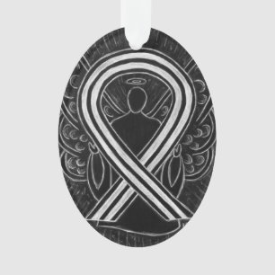 Black and White Awareness Ribbon Angel Ornaments