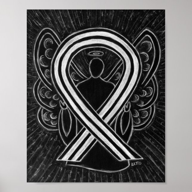 Black and White Awareness Ribbon Angel Poster (Front)