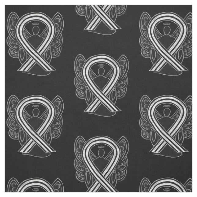 Black and White Awareness Ribbon Custom Material Fabric (Swatch)