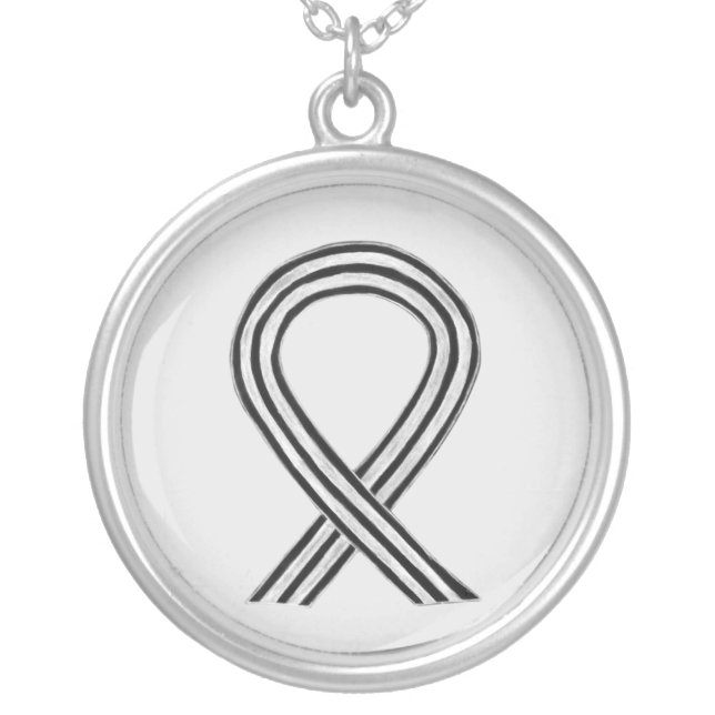 Black and White Awareness Ribbon Jewelry Necklace (Front)