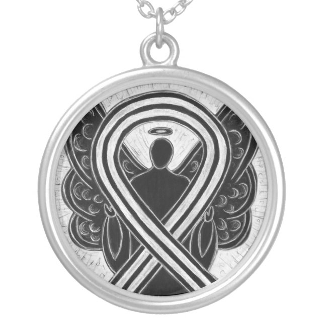 Black and White Awareness Ribbon Jewelry Necklace (Front)