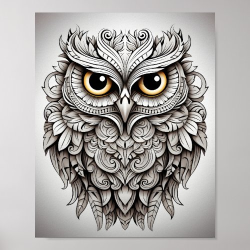 Black And White Awesome Cartoon Animal Owl  Poster