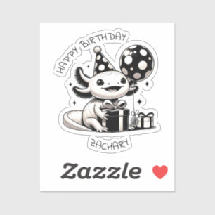 Black and White Axolotl Birthday Party Personalize Sticker