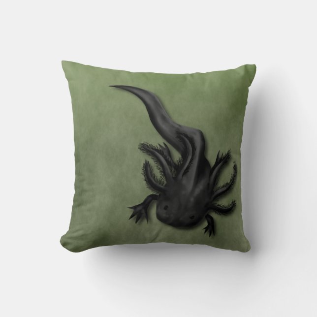 Black and White Axolotls Art Throw Pillow (Front)