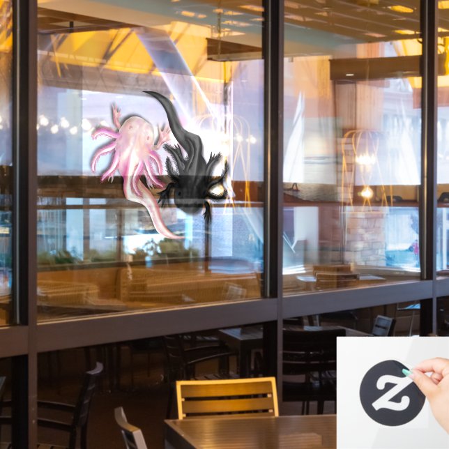 Black and White Axolotls Art Window Cling (Restaurant Window)