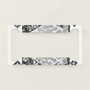 Black and White Aztec Barn Farmhouse Throw Pillow License Plate Frame