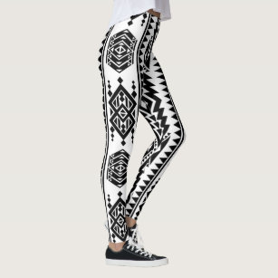 Black & White Aztec Tribal Pattern Leggings - BH27687BLK