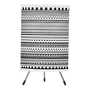 Black and White Aztec Geometric Triangle Pattern Tripod Lamp
