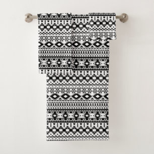 Black and White Aztec geometric vector pattern Bath Towel Set