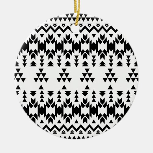 Black and White Aztec geometric vector pattern Ceramic Ornament