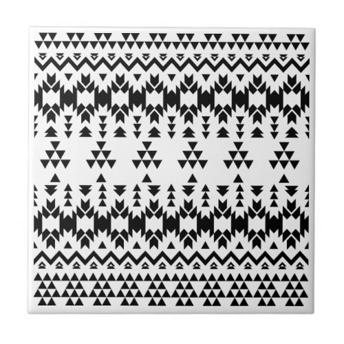 Black and White Aztec geometric vector pattern Ceramic Tile