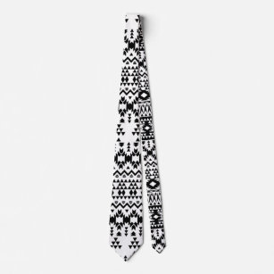 Black and White Aztec geometric vector pattern Neck Tie