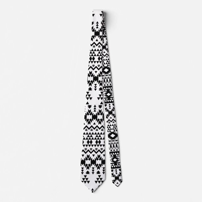 Black and White Aztec geometric vector pattern Neck Tie (Front)